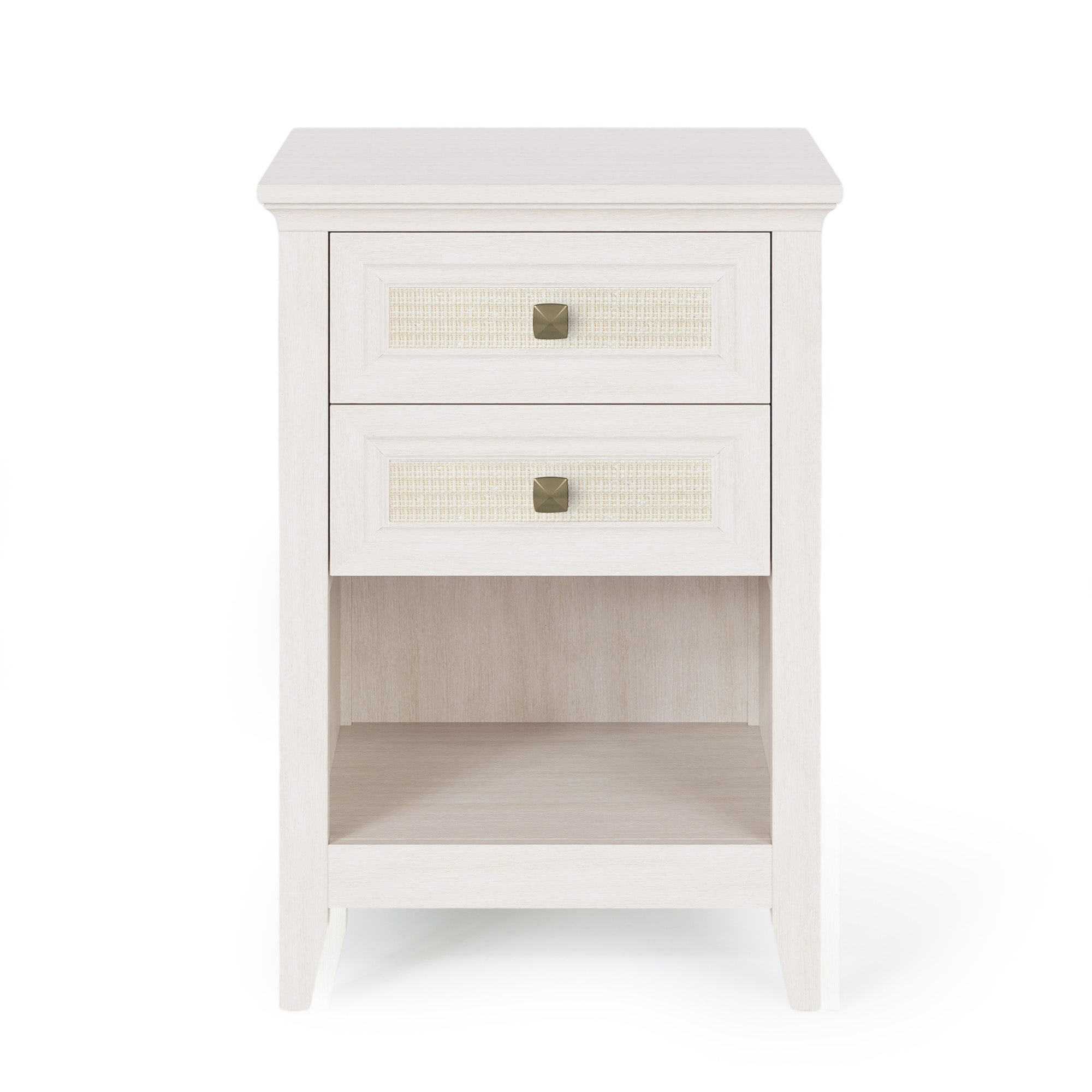 Grayish White Rattan Bedside Table With Storage Drawer For Bedroom_voghion.com